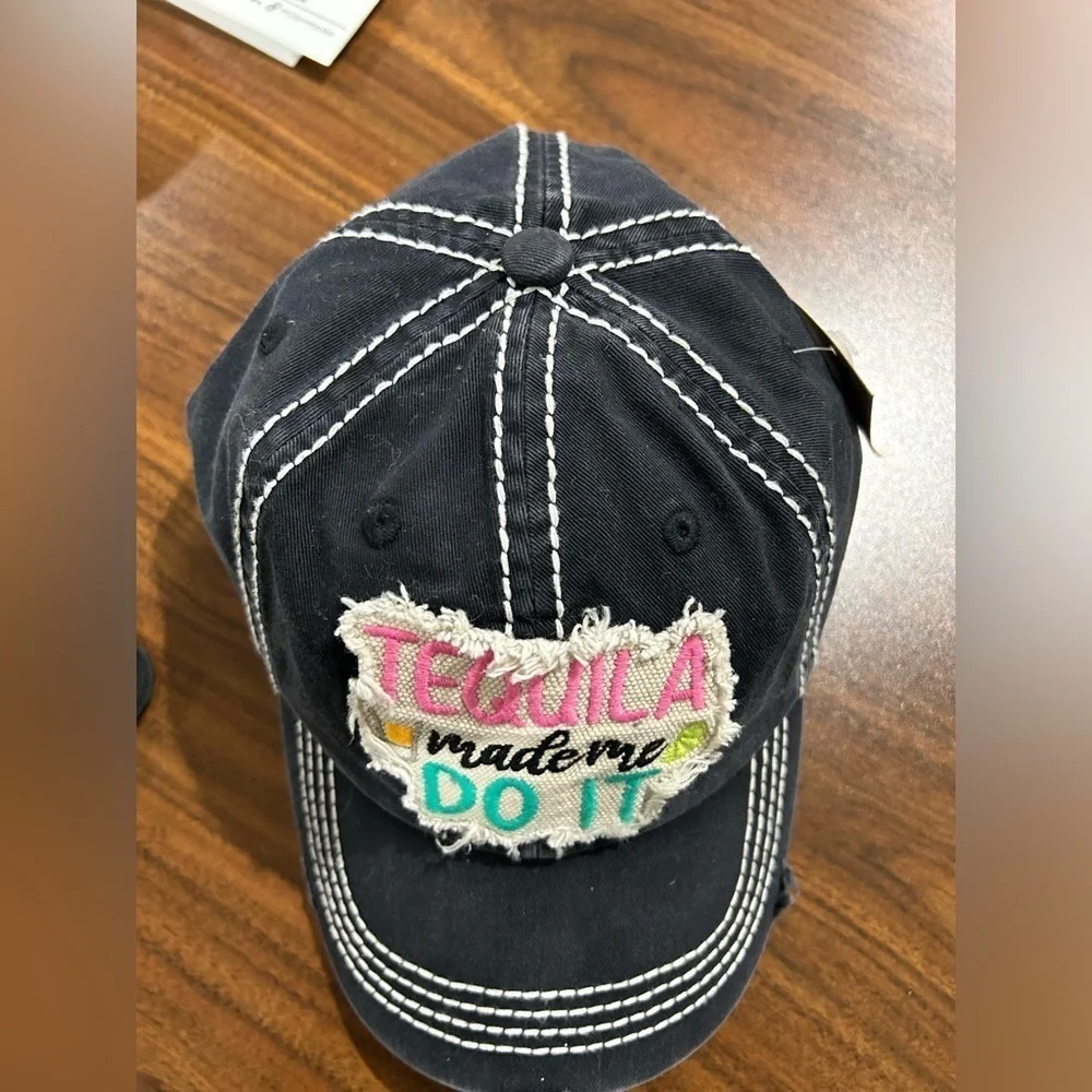 Tequila Made Me Do It Embroidered Distressed Baseball Cap Hat